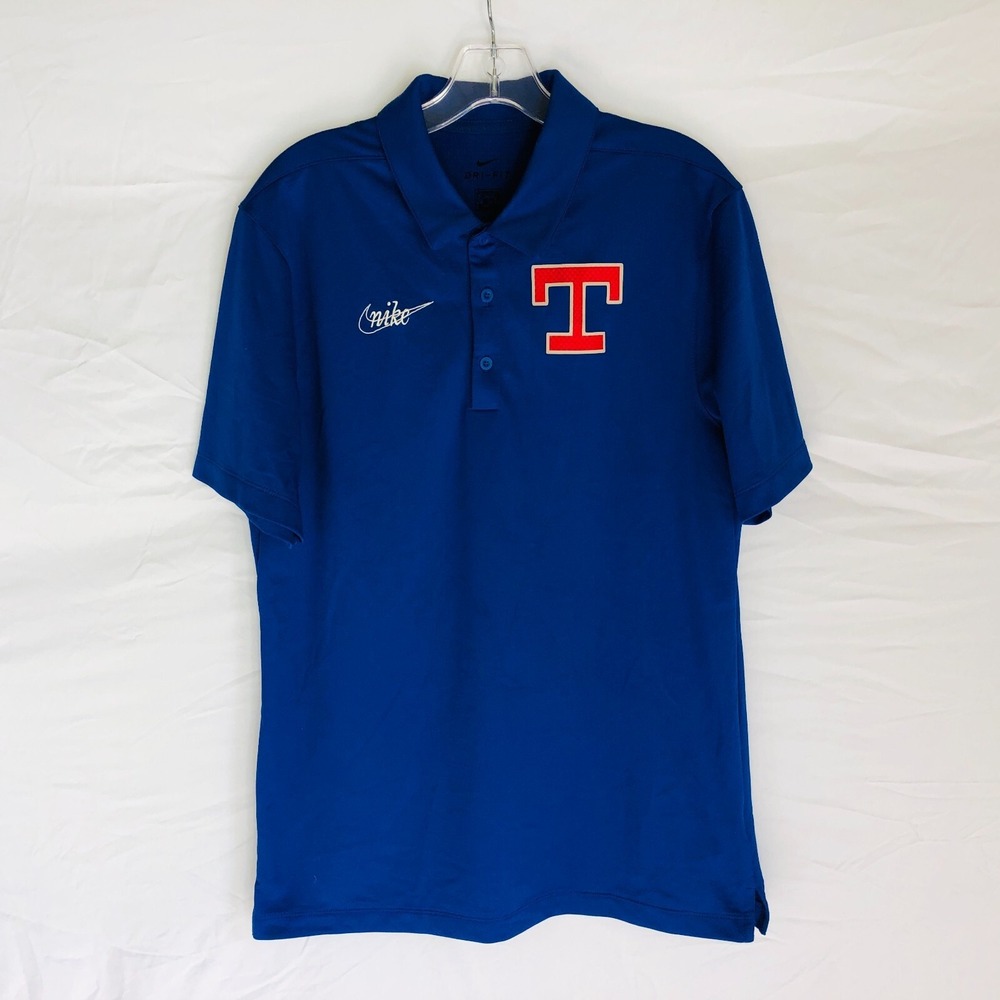 Nike Dri-Fit Cooperstown Mens Blue Texas Rangers Short Sleeve Polo Shirt - Small
